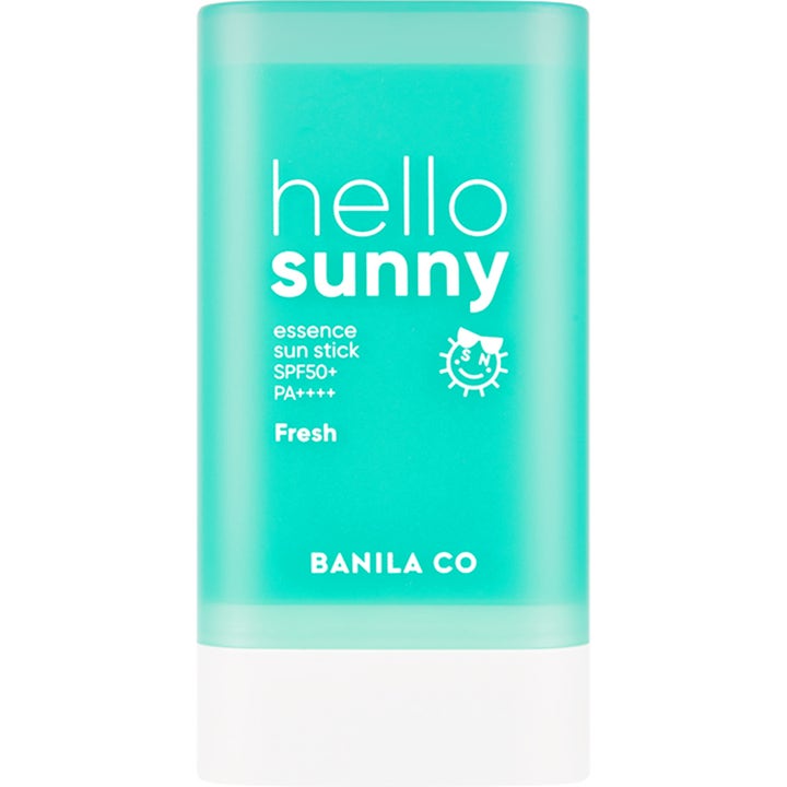 Banila Co Hello Sunny Essence Sun Stick Fresh aurinkosuojapuikko SPF50 turkoosi läpikuultava hylsy valkoisella alaosalla