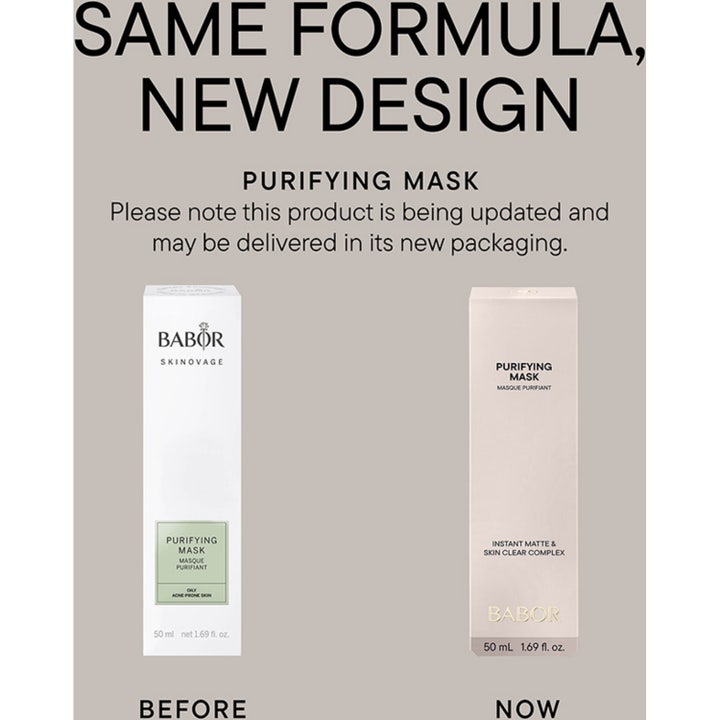 Babor Purifying Mask 50 ml syväpuhdistava kasvonaamio valkoisessa tuubissa muiden Skinovage-tuotteiden rinnalla.