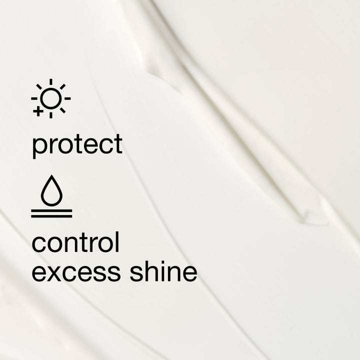 Clinique UV Solutions Mattifying Sunscreen 40 ml aurinkosuoja valkoinen voidekoostumus tekstillä protect control excess shine