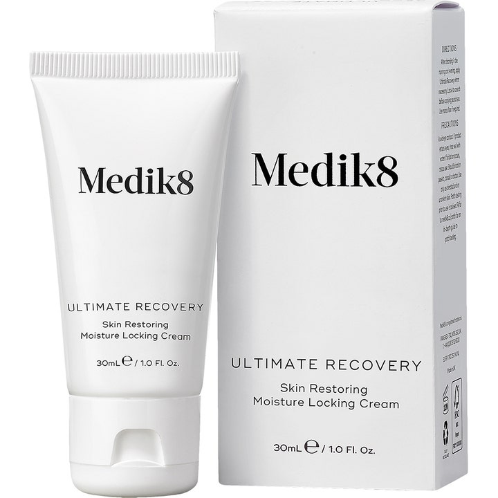 Medik8 Ultimate Recovery 30 ml ihoa palauttava kasvovoide valkoisessa tuubissa ja pahvipakkauksessa.