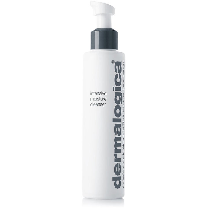 Dermalogica Intensive Moisture Cleanser 150 ml kosteuttava puhdistustuote valkoisessa pullossa harmaalla pumpulla.