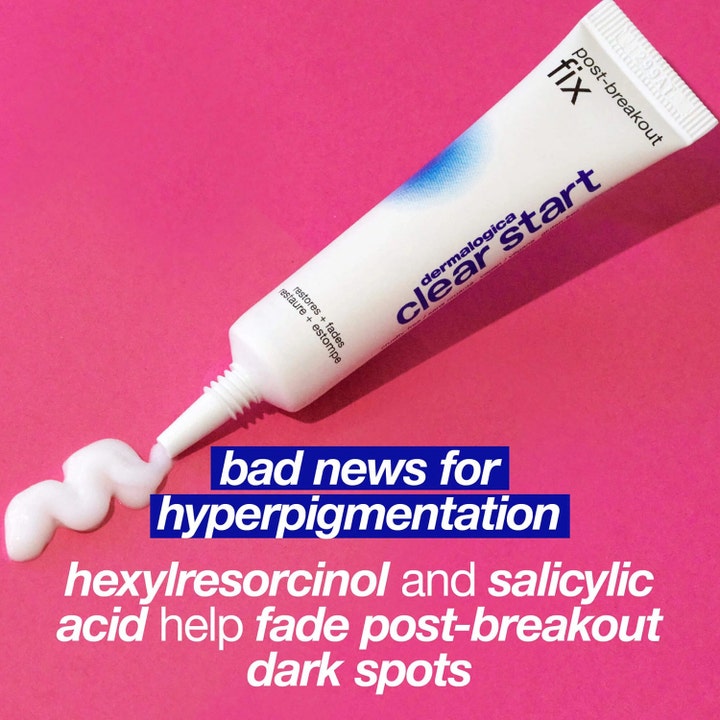 Dermalogica Post-Breakout Fix 15 ml seerumi häivyttää hyperpigmentaatiota. Valkoinen tuubi ja voidetta pinkillä pohjalla.