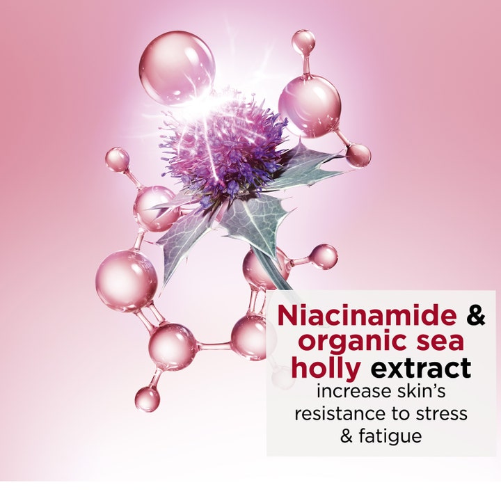 Clarins Multi-Active Emulsion 100 ml heleyttävä päivävoide sisältää niasiiniamidia ja violettia piikkiputkea.