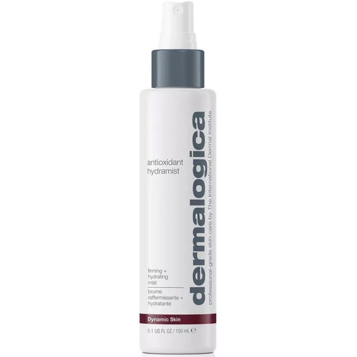 Dermalogica Antioxidant Hydramist 150 ml kiinteyttävä ja kosteuttava kasvovesi valkoisessa suihkepullossa hopeisella kauluksella.