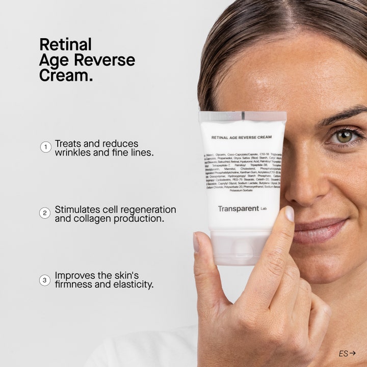 Niche Beauty Lab Transparent Lab Retinal Age Reverse Cream 50 ml silottaa ryppyjä ja parantaa ihon kimmoisuutta.