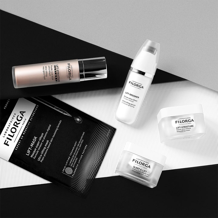 Filorga Lift-Structure Cream 50 ml kiinteyttävä päivävoide osana sarjan tyylikästä tuotekokonaisuutta.