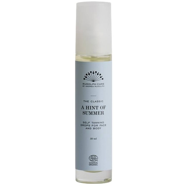 Rudolph Care A Hint of Summer 50 ml itseruskettavat tipat tuovat hehkua kapeassa pullossa vaaleansinisellä etiketillä.