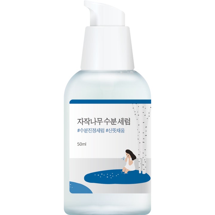 Round Lab Birch Juice Moisturizing Serum 50ml kosteuttava seerumi kirkkaassa pumppupullossa koivukuvioisella etiketillä.