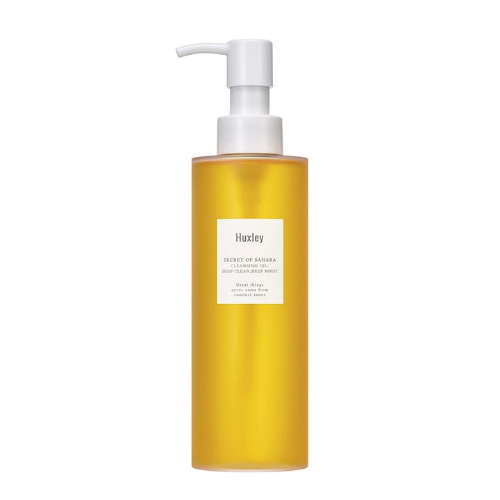 Huxley Cleansing Oil Deep Clean Deep Moist 200 ml puhdistusöljy keltaisessa pumppupullossa.
