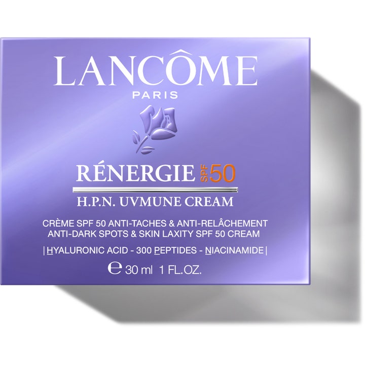 Lancôme Rénergie H.P.N. UVMUNE Cream 30 ml kiinteyttävä päivävoide SPF50 lila pakkaus hopeisilla teksteillä