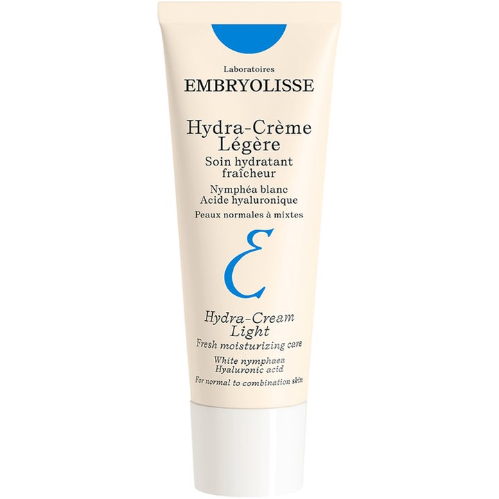 Embryolisse Hydra-Crème Légère kosteuttava kasvovoide hyaluronihapolla valkoisessa tuubissa jossa on sininen E-kirjain