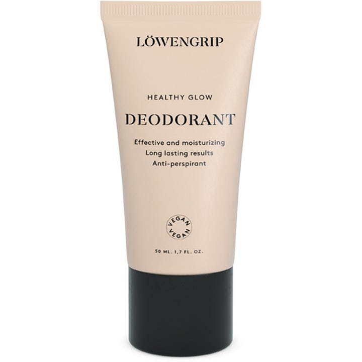 Löwengrip Healthy Glow Deodorant 50 ml kosteuttava antiperspirantti beigessä tuubissa jossa on musta korkki
