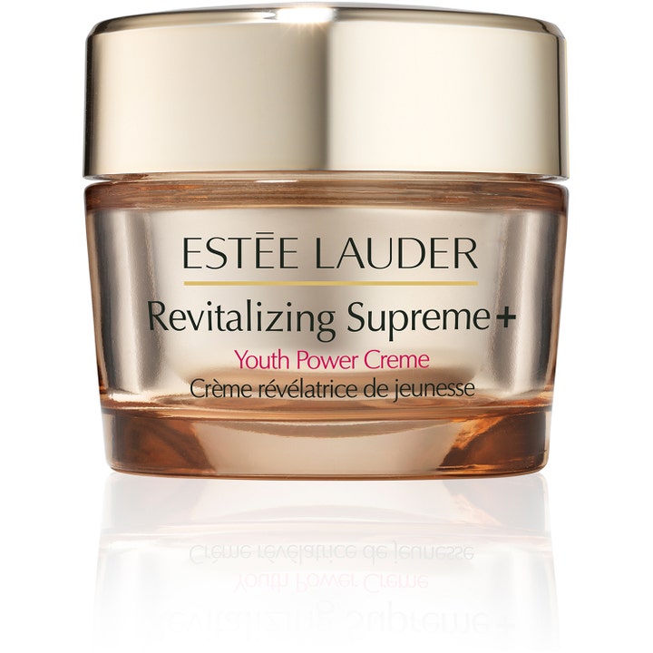 Estée Lauder Revitalizing Supreme+ Youth Power Creme elvyttävä kasvovoide kultaisessa lasipurkissa kiiltävällä kannella