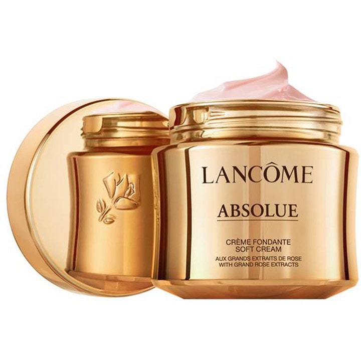 Lancôme Absolue Light Cream 60 ml uudistava päivävoide kultaisessa purkissa jossa näkyy vaaleanpunainen voide