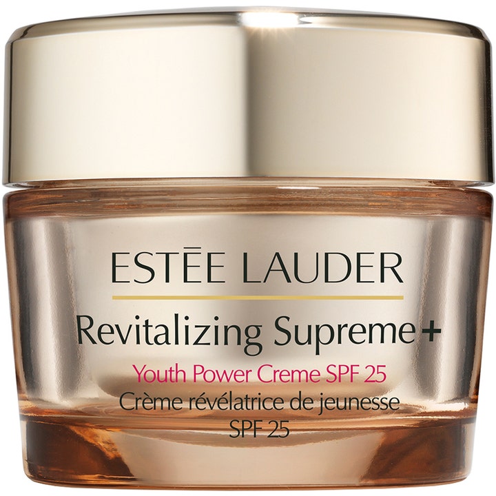Estée Lauder Revitalizing Supreme+ Youth Power Creme SPF 25 kiinteyttävä kasvovoide kultaisessa lasipurkissa