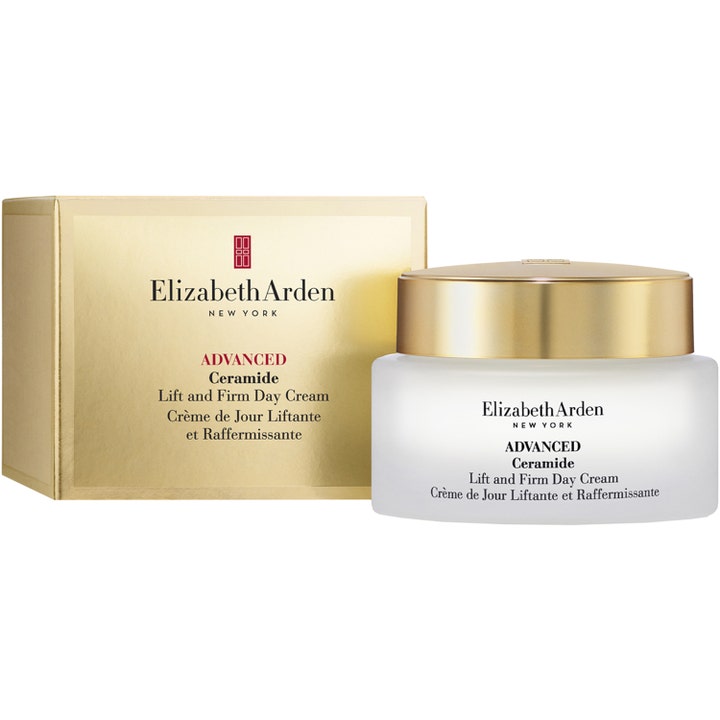 Elizabeth Arden Ceramide Lift & Firm Advanced Day Cream 50 ml kiinteyttävä päivävoide lasipurkissa ja kultainen pakkaus