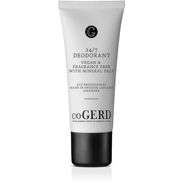 c/o Gerd 24/7 Deodorant 60 ml hajusteeton vegaaninen deodorantti valkoisessa tuubissa mustalla korkilla