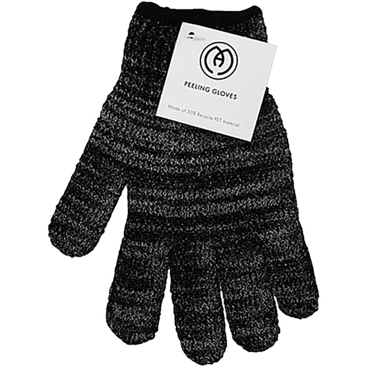 A Peeling Gloves 1 kpl kuorintahanska pehmeälle iholle mustaharmaa karkeapintainen tekstuuri ja valkoinen lappu