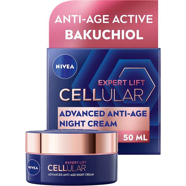 Nivea Cellular Expert Lift 50 ml kiinteyttävä yövoide bakuchiolilla sinisessä purkissa ja ruusukultaisella kannella
