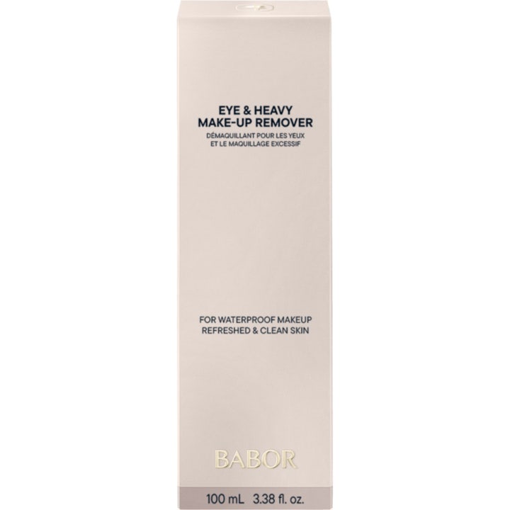 Babor Eye & Heavy Make Up Remover 100 ml puhdistustuote vaaleassa pakkauksessa vedenkestävälle meikille.