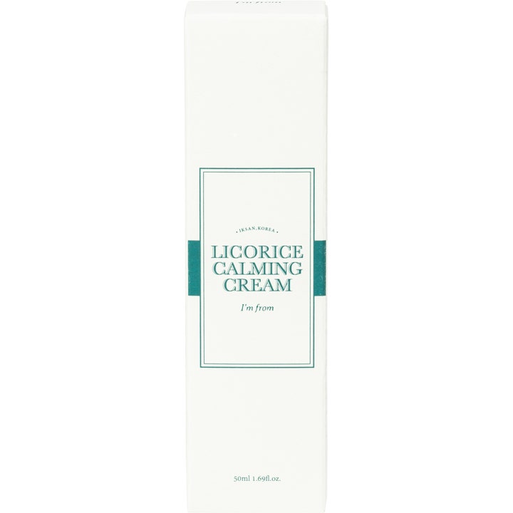 I'm From Licorice Calming Cream 50 ml rauhoittava kasvovoide valkoisessa pahvipakkauksessa vihreillä yksityiskohdilla