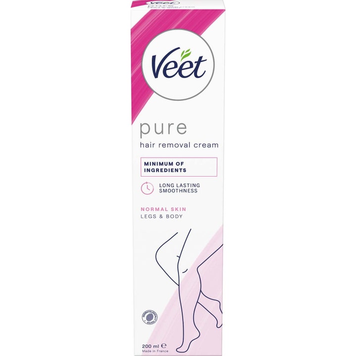 Veet Pure Hair Removal Cream 200 ml karvanpoistovoide normaalille iholle valkoisessa pahvipakkauksessa.