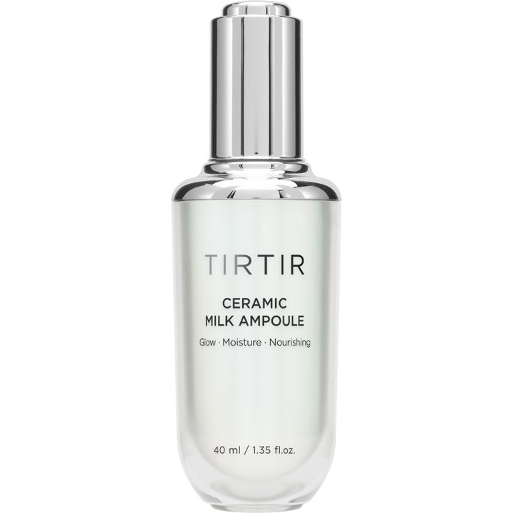 TIRTIR Ceramic Milk Ampoule 40 ml heleyttävä ja ravitseva seerumi maitomaisella koostumuksella ja hopeisella korkilla.