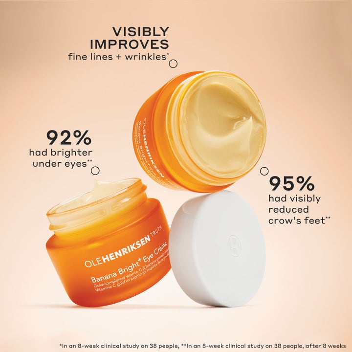 Ole Henriksen Truth Banana Bright + Eye Crème 15 ml oranssi silmänympärysvoide keltaisella koostumuksella ja testituloksilla