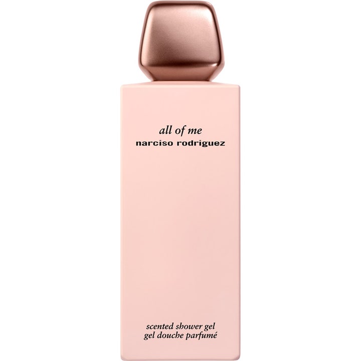 Narciso Rodriguez All of Me tuoksullinen suihkugeeli vaaleanpunaisessa pullossa ja ruusukultaisella korkilla