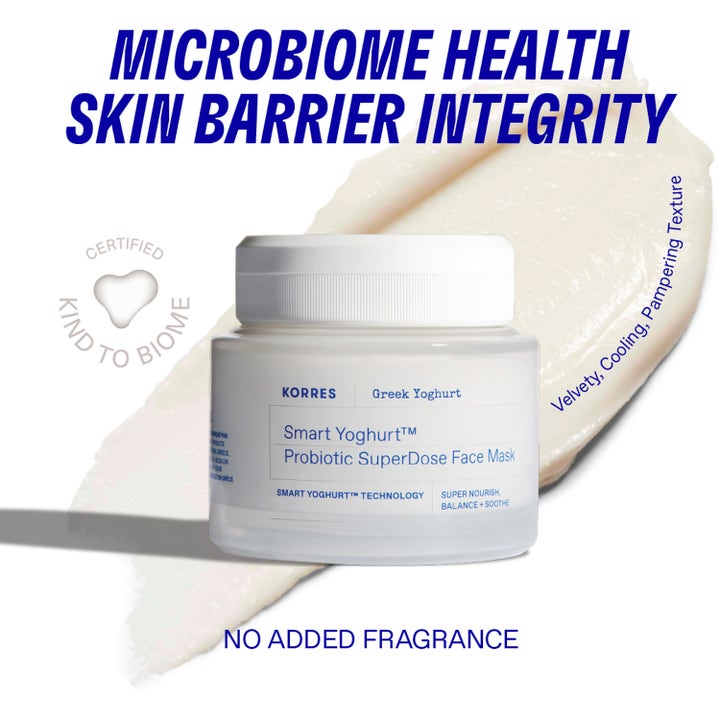 Korres Smart Yoghurt Probiotic SuperDose Face Mask 100 ml rauhoittava kasvonaamio ja kermainen, viilentävä koostumus.