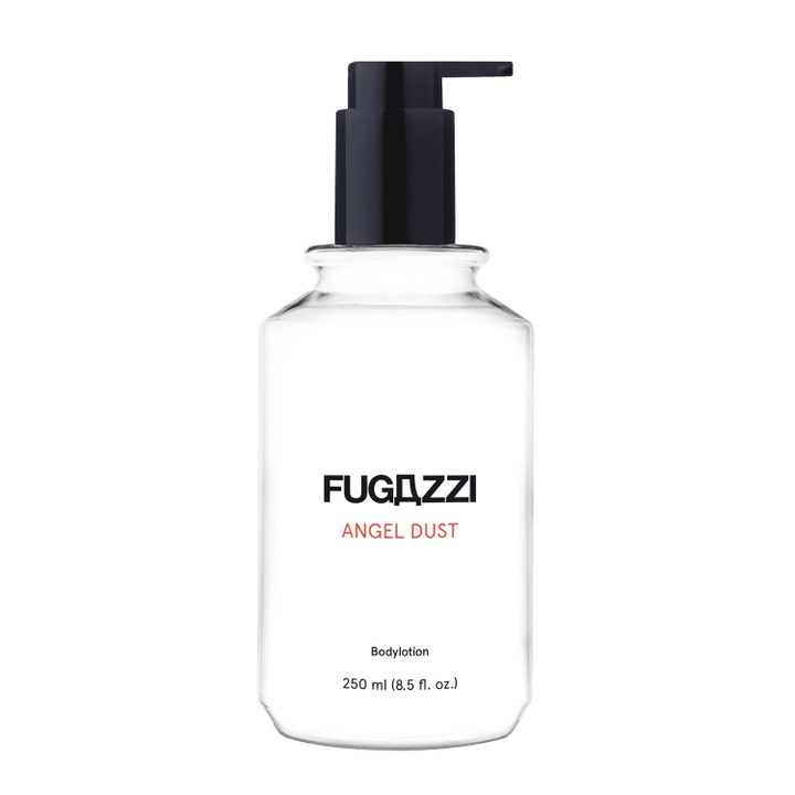Fugazzi Angel Dust 250 ml kosteuttava vartalovoide tyylikkäässä kirkkaassa pullossa mustalla pumpulla