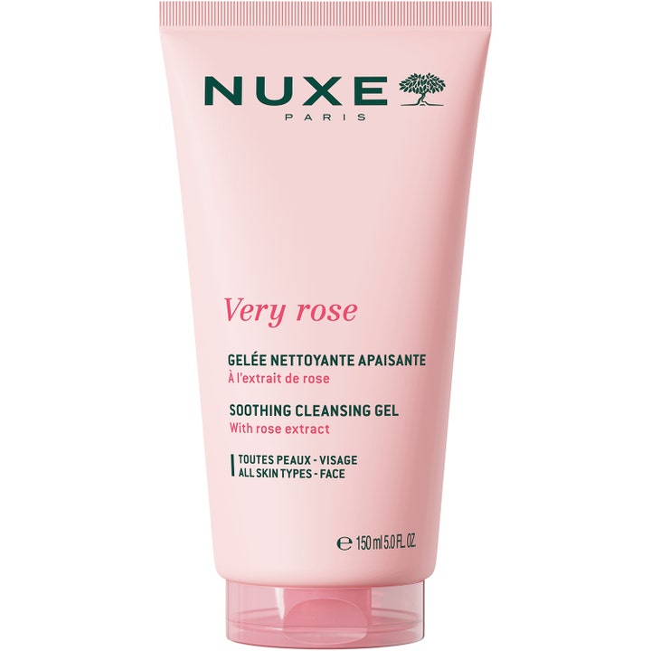 Nuxe Very Rose Soothing Cleansing Gel 150 ml rauhoittava puhdistusgeeli vaaleanpunaisessa tuubissa jossa on ruusu-uutetta
