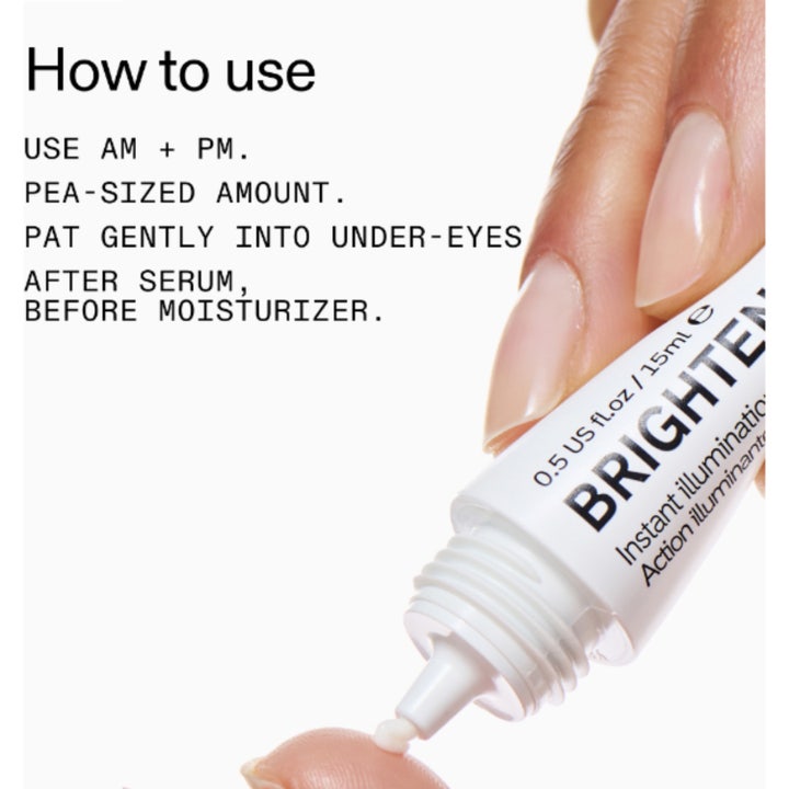 The INKEY List Brighten-i Eye Cream 15 ml kirkastava silmänympärysvoide ja How to use -ohjeet.