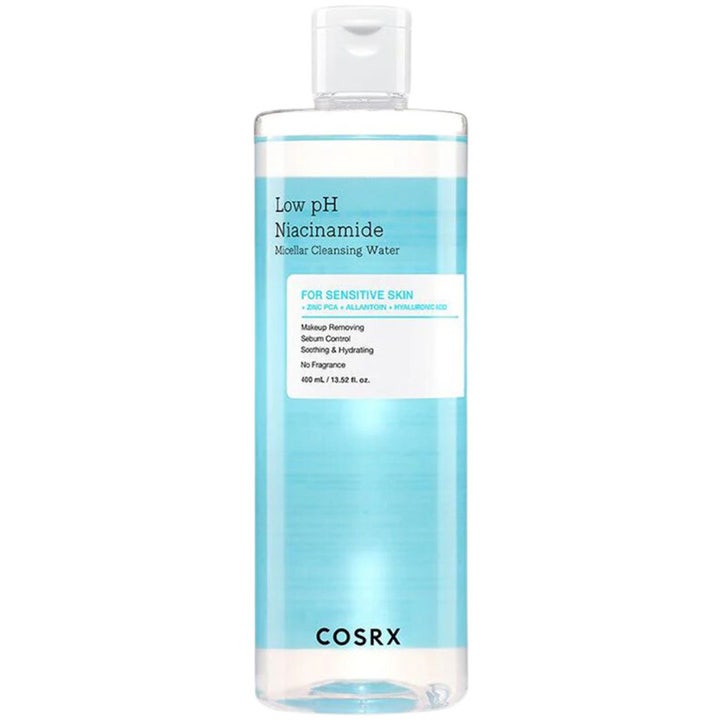 COSRX Low pH Niacinamide Micellar Cleansing Water 400 ml rauhoittava misellivesi herkälle iholle kirkkaassa pullossa