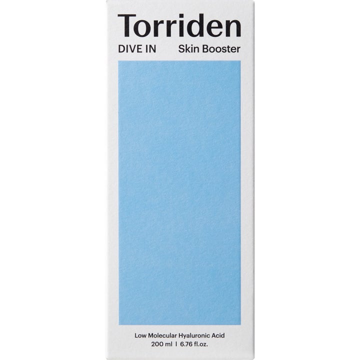 Torriden DIVE-IN Low Molecular Hyaluronic Acid Skin Booster 200 ml kosteuttava kasvovesi valkoisessa pahvipakkauksessa