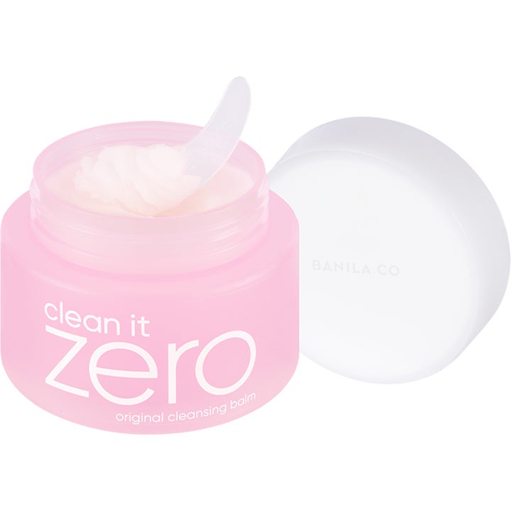 Banila Co Clean It Zero Cleansing Balm Original 100 ml puhdistusvoide vaaleanpunaisessa purkissa spaattelilla