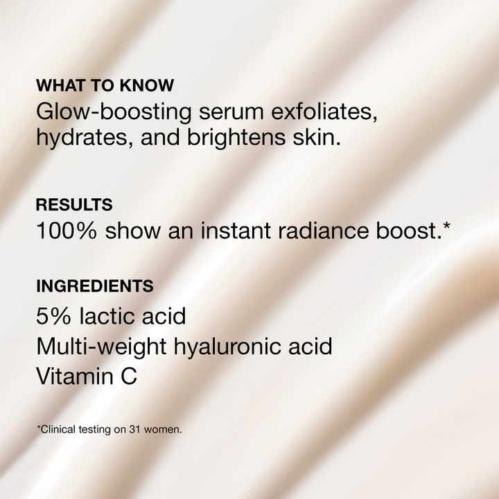 Clinique Moisture Surge Active Glow Serum 50 ml heleyttävä seerumi sisältää 5 % maitohappoa ja C-vitamiinia.
