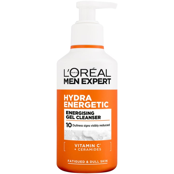 L'Oréal Men Expert Hydra Energetic Energising Gel Cleanser kirkastava puhdistusgeeli C-vitamiinilla oranssissa pumppupullossa