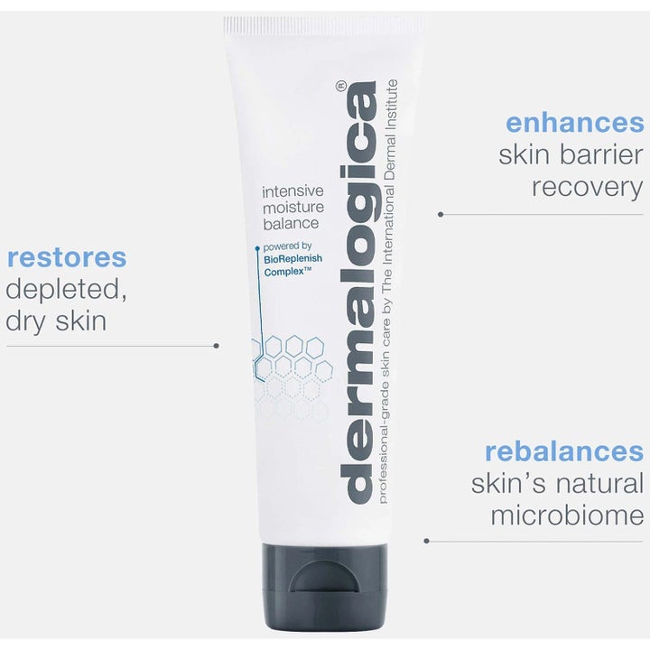 Dermalogica Intensive Moisture Balance Duo 2 x 50 ml kosteuttava kasvovoide valkoisessa tuubissa vahvistaa ihoa.