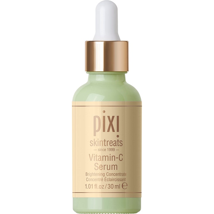 Pixi Vitamin-C Serum 30 ml kirkastava seerumi vaaleanvihreässä lasipullossa, jossa on kultainen korkki ja pipetti.