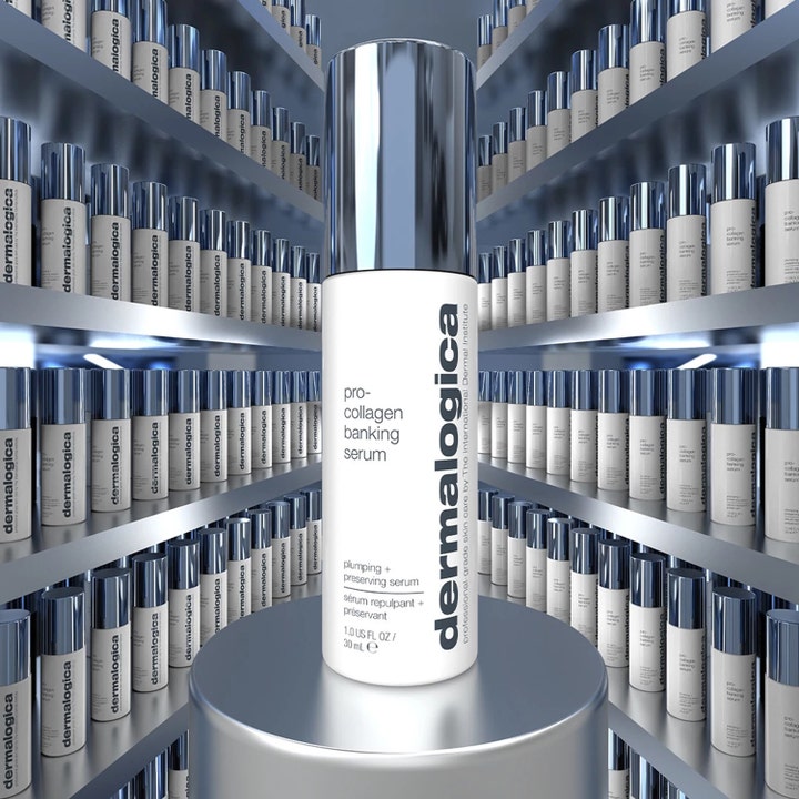 Dermalogica Pro-Collagen Banking Serum 30 ml täyteläistävä seerumi valkoisessa pullossa hopeisella korkilla.