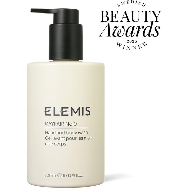 Elemis Mayfair No.9 Hand & Body Wash 300 ml puhdistava saippua vaaleassa pumppupullossa Swedish Beauty Awards 2023 voittaja