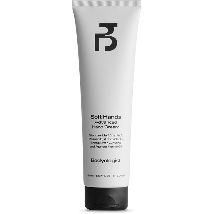 Bodyologist Soft Hands Advanced Hand Cream 150 ml niasiiniamidia sisältävä käsivoide valkoisessa mustakorkkisessa tuubissa