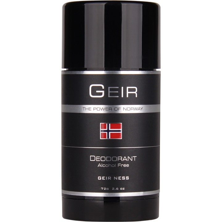 Geir Ness Geir Deodorant 72g alkoholiton deostick mustassa pakkauksessa, jossa on Norjan lippu.