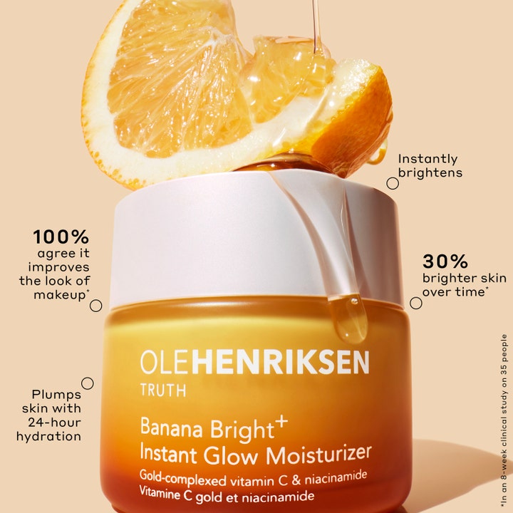 Ole Henriksen Truth Banana Bright + Instant Glow Moisturizer 50 ml kasvovoide ja mehukas appelsiini.