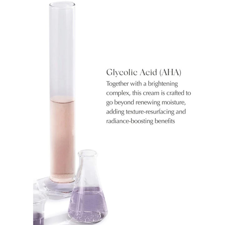 Exuviance Glycolic Perfecting Moisturizer 45 g kirkastava yövoide laboratoriolaseilla ja tekstillä glykolihaposta