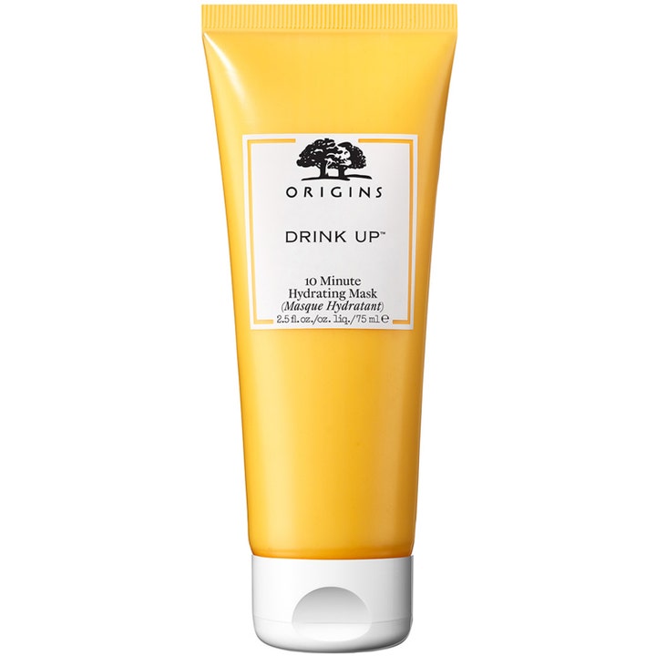 Origins Drink Up 10 Minute Hydrating Mask 75 ml syväkosteuttava kasvonaamio keltaisessa tuubissa valkoisella korkilla
