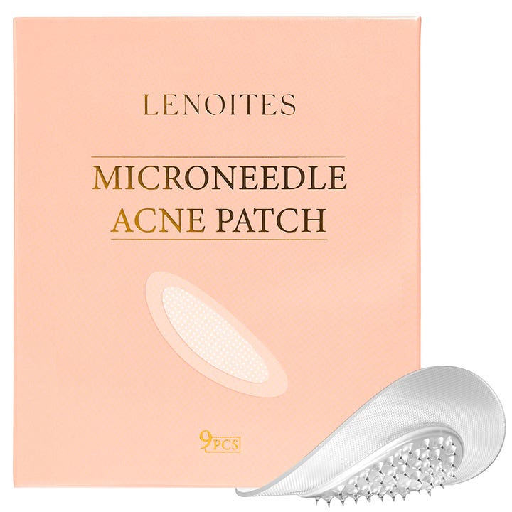 Lenoites Microneedle Acne Patch 9 kpl finnilaastari hoitaa epäpuhtauksia persikanvärisessä rasiassa kultaisella tekstillä