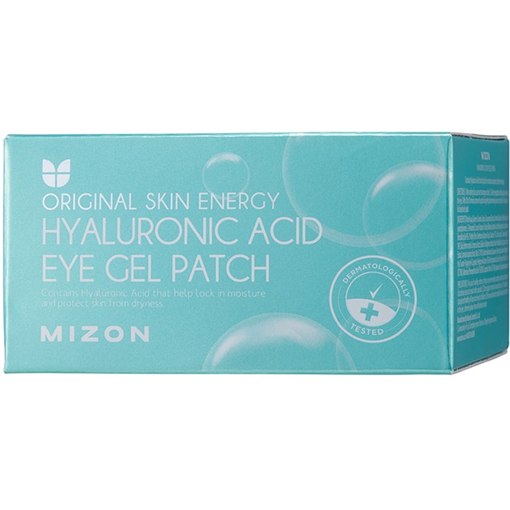 Mizon Hyaluronic Acid Eye Gel Patch 60 kpl kosteuttavat silmänalusnaamiot turkoosissa pahvipakkauksessa.