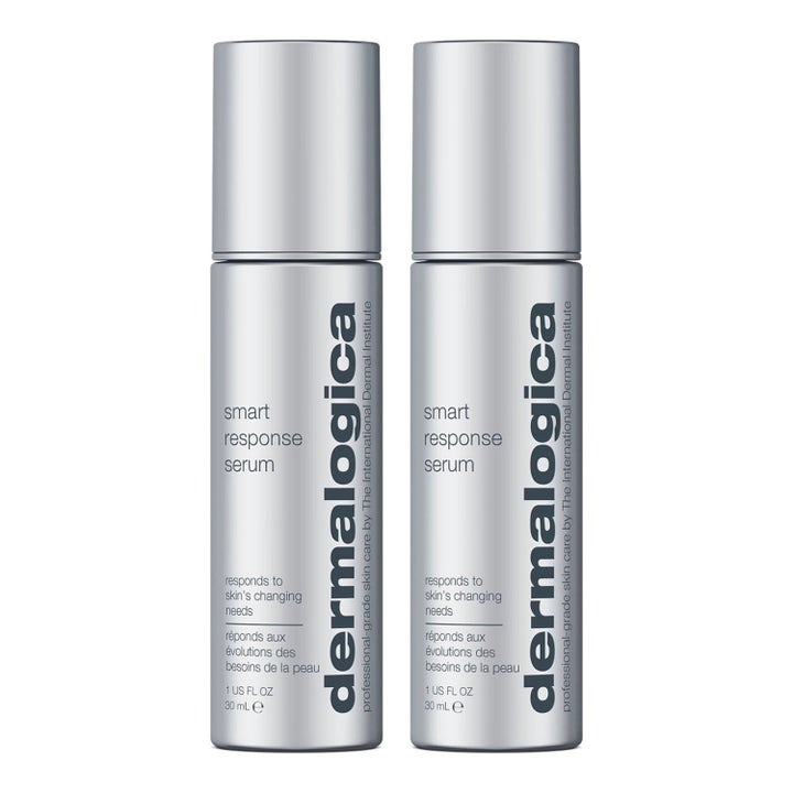 Dermalogica Smart Response Serum 30 ml kosteuttava seerumi kahdessa tyylikkäässä hopeisessa pumppupullossa.